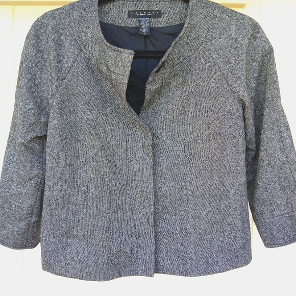 0 LAUNDRY BY SHELLI SEGAL BLENDED BLACK & WHITE THAT LOOKS GRAY SHRUG JACKET - Picture 3 of 12